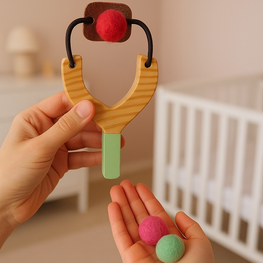 LittleOk Classic Wooden Sling Shot with Soft Felt Balls - Outdoor Fun for Kids and Adults!