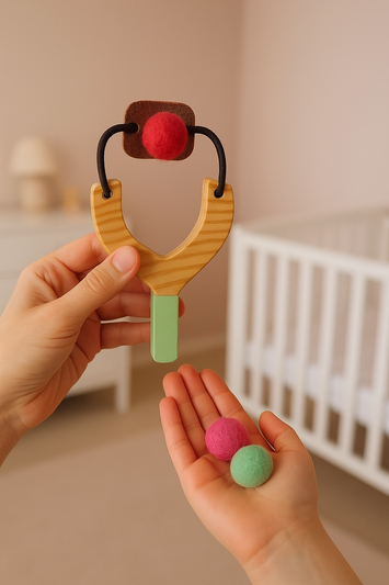 LittleOk Classic Wooden Sling Shot with Soft Felt Balls - Outdoor Fun for Kids and Adults!