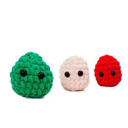 Stuffed Stress Ball (3 Pcs/Set) ,Worry Pet to Relieve Anxiety, Handmade Crochet Squishy Fidget Ball (Green, Red, Peach)