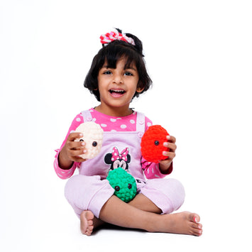 Stuffed Stress Ball (3 Pcs/Set) ,Worry Pet to Relieve Anxiety, Handmade Crochet Squishy Fidget Ball (Green, Red, Peach)