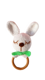Newborn White and Green Sensory Bunny Teether Toy