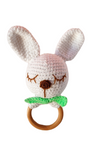Newborn White and Green Sensory Bunny Teether Toy