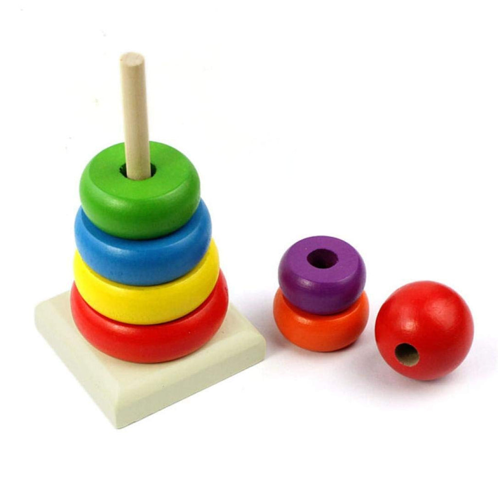 Wooden Rainbow Stacking Rings Tower – Littleok Wooden toy Play