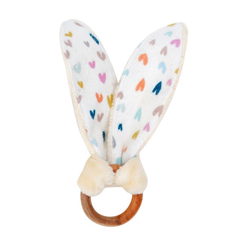 Heart Print Natural Wood Bunny Ear Teether