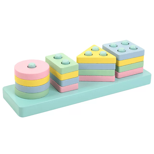Wooden Shape Sorter and Staking Toy Pastel Colour Littleok
