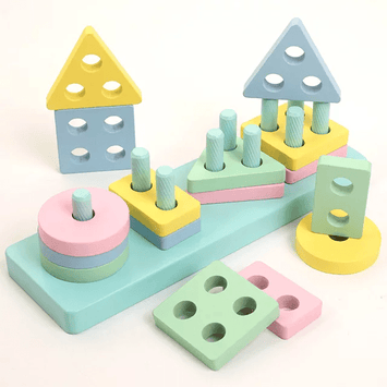Wooden Shape Sorter and Staking Toy (Pastel Colour)