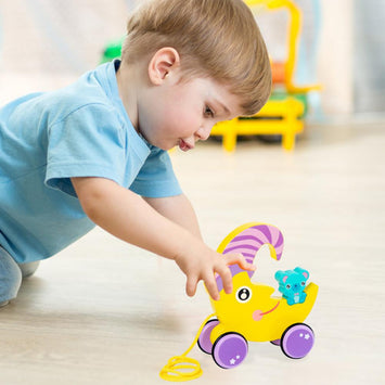 Wooden Moon Shape Pull Rope Toy