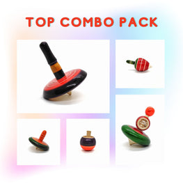 Wooden classic spin top 5 pack combo all tops different multicolor
