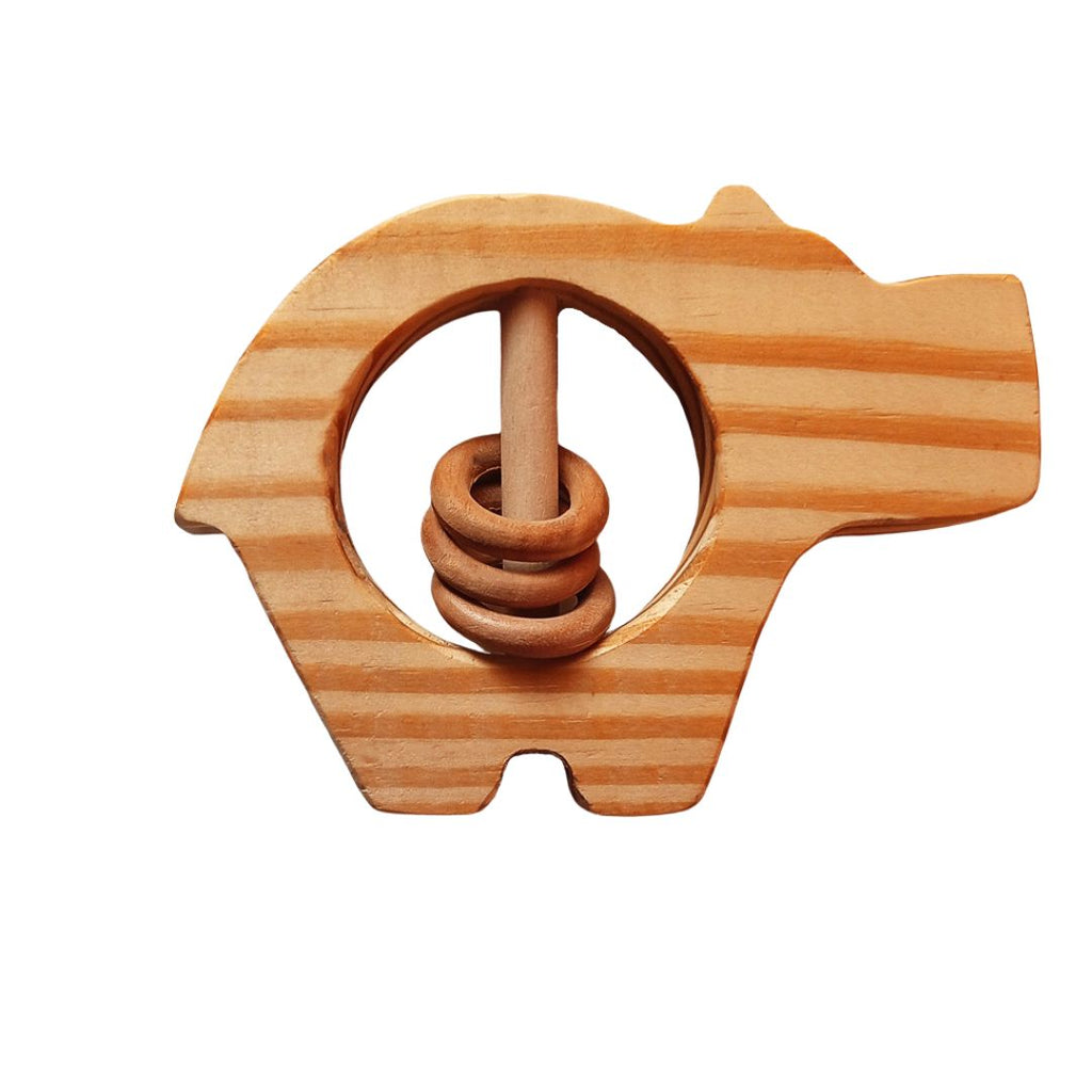 Wooden Animal Shape Baby Rattle (Hippo/Elephant/Turtle/Fish